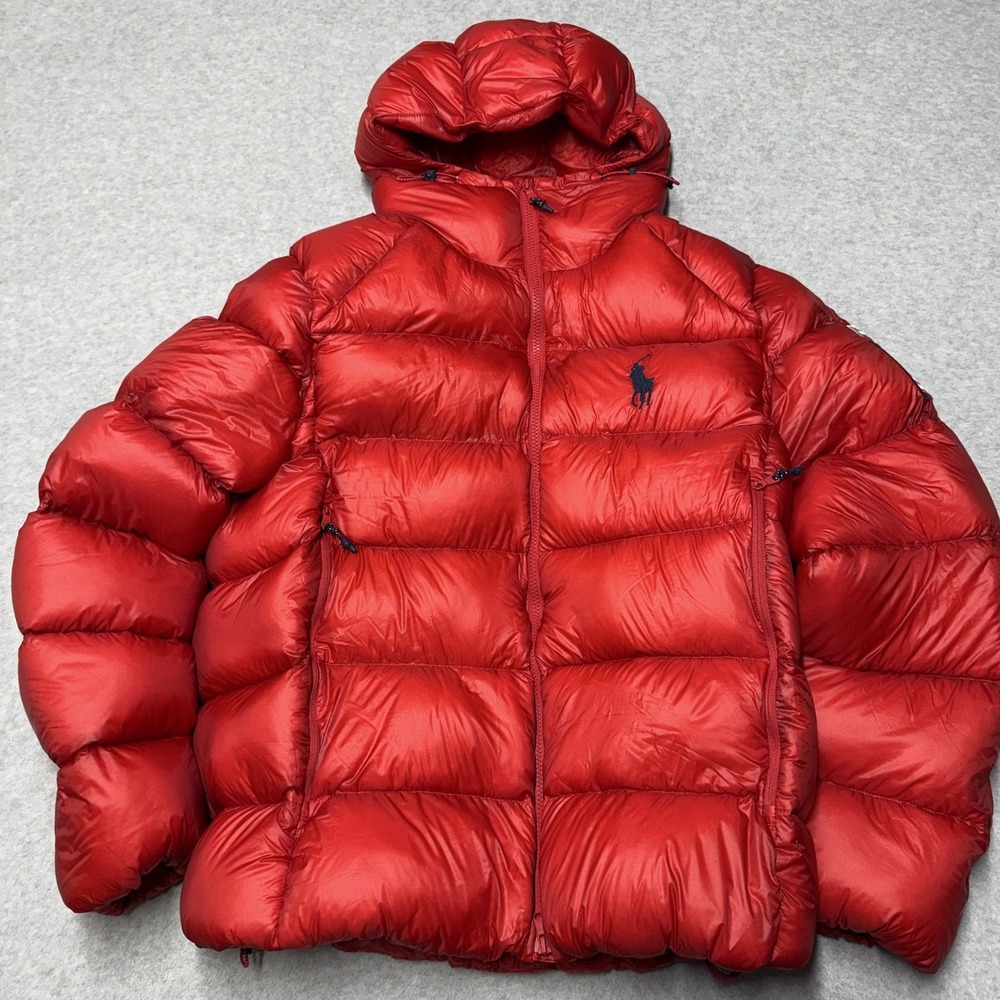 Polo Ralph Lauren Hawthorne Flag Down Jacket Mens Medium Red Hooded Puffer USA